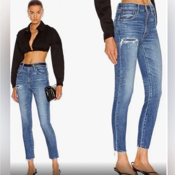 Moussy Vintage Hammond Cropped Skinny Distressed Whiskering Blue size 29